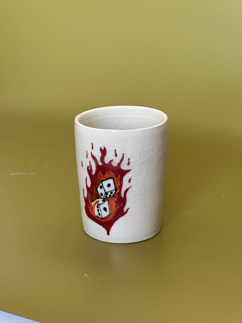 Flaming dice mug