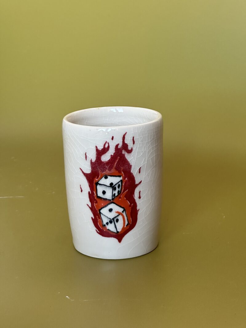 Flaming dice mug