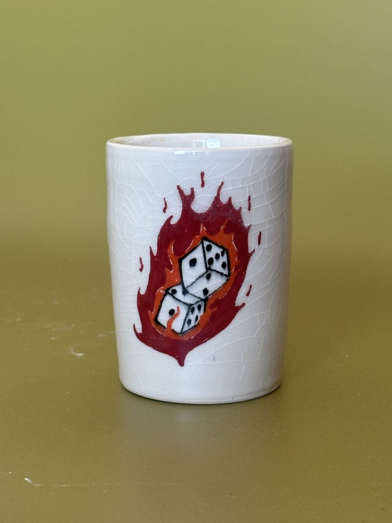 Flaming dice mug