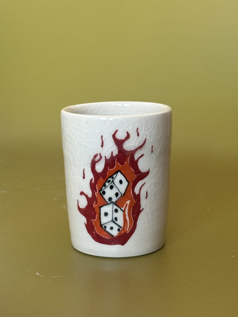 Flaming dice mug