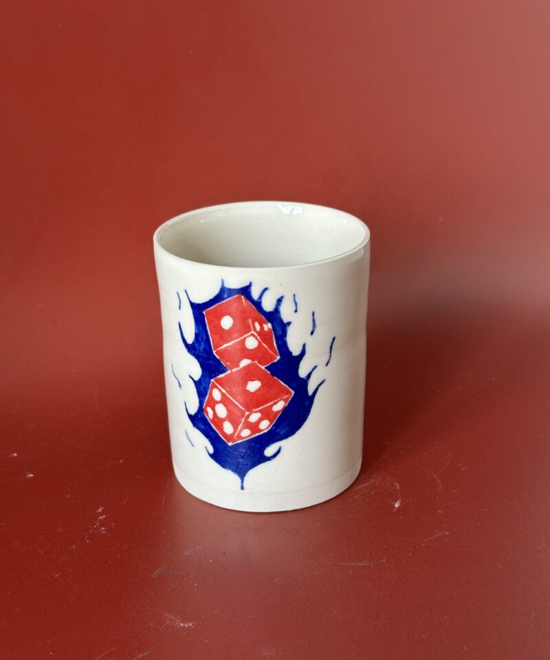 Flaming dice mug