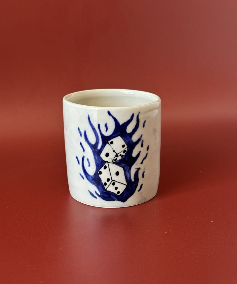 Flaming dice mug